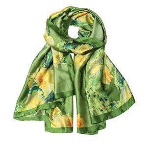 Light Green Beautiful & Soft Silk Feeling Floral Scarf Wrap